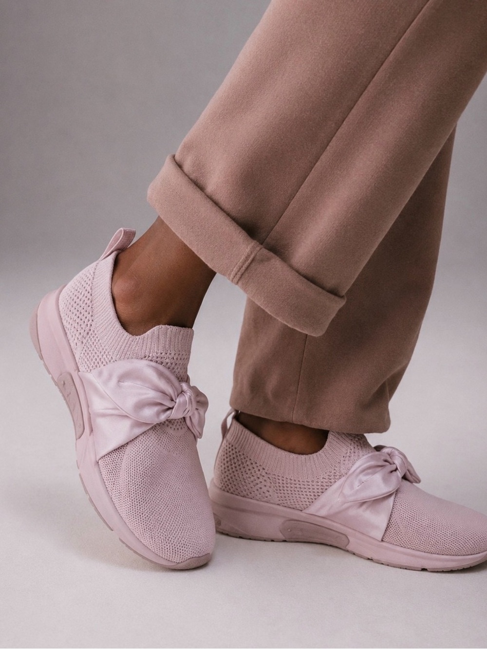 Mark Nason Blush Knit Slip-On Sneakers with Bow Accent
